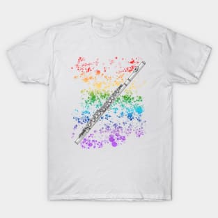 Flute Rainbow Colours Flutist Woodwind Musician T-Shirt